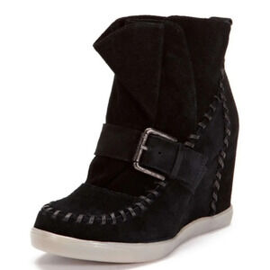 Luxury Rebel Black Suede Cole Wedge Whipstitch Bootie Size Women's 8 39 UK
